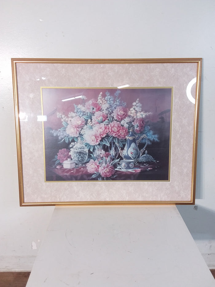 Flowers & Tea Set Framed Print