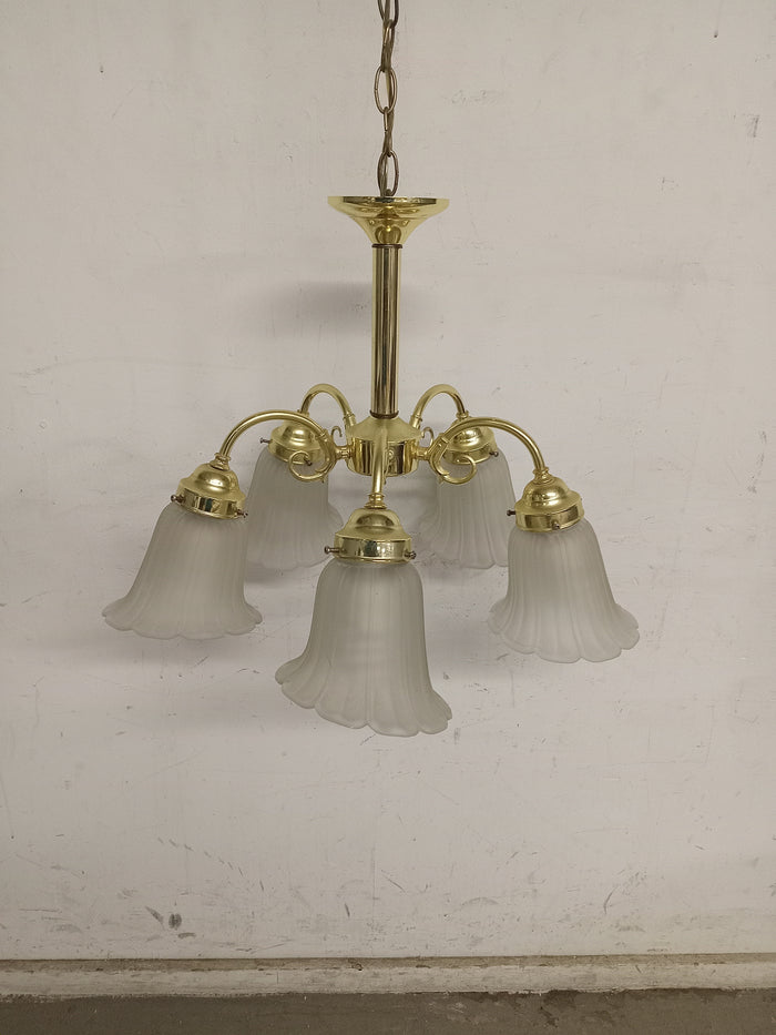 21"W 5 Light Brass Finish Chandelier