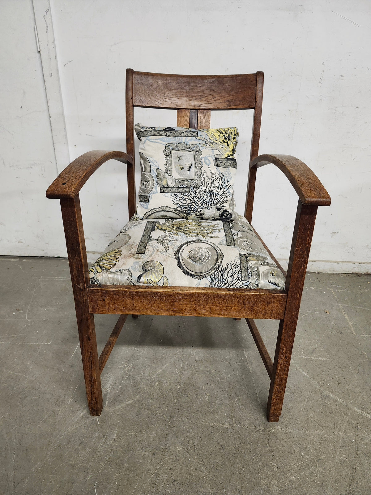 Set Of Antique Velvet Flowered Oak Chair