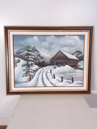 Snow Covered Bridge Framed Painting