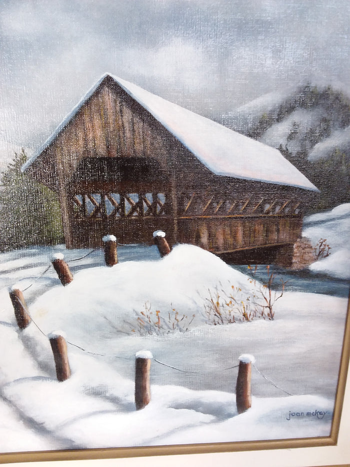 Snow Covered Bridge Framed Painting