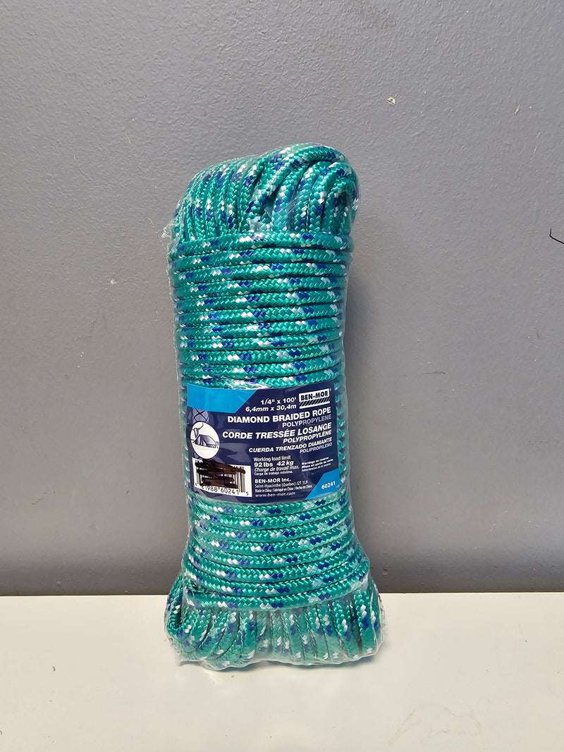 Diamond Braided Polypropylene rope 1/4-inch X 100 ft.