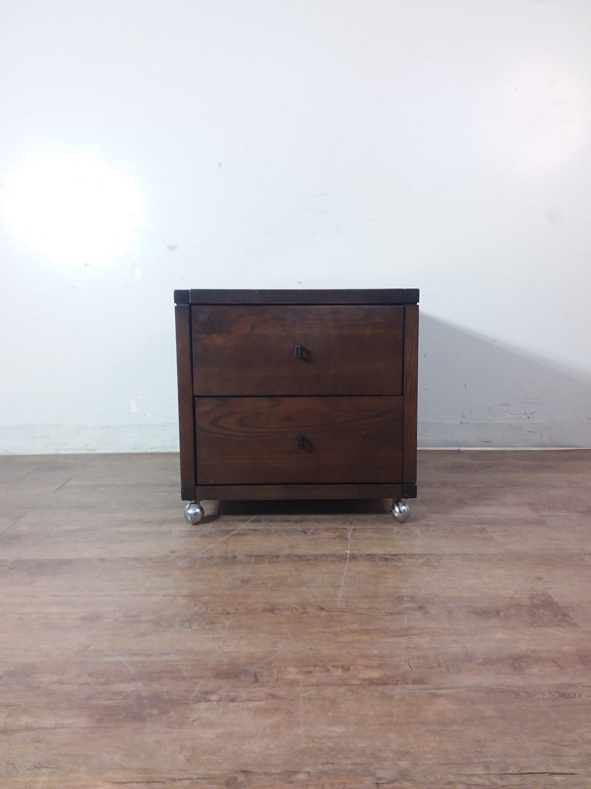 Dark Brown Nightstand With Casters