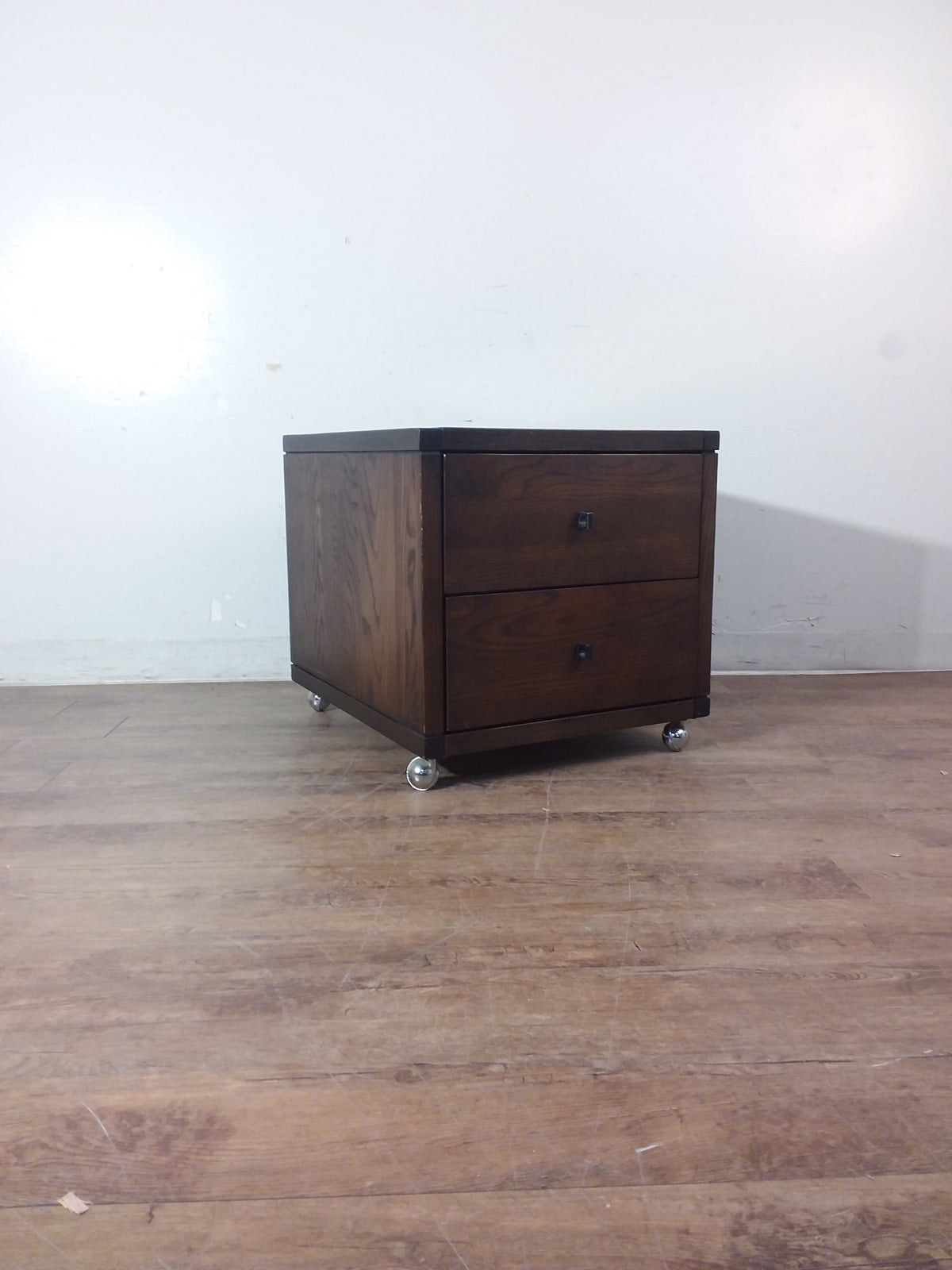 Dark Brown Nightstand With Casters