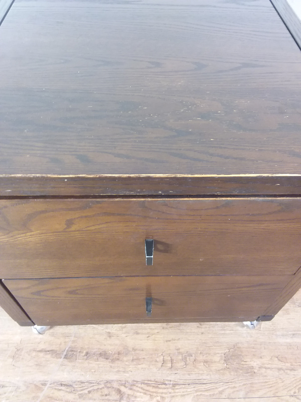 Dark Brown Nightstand With Casters