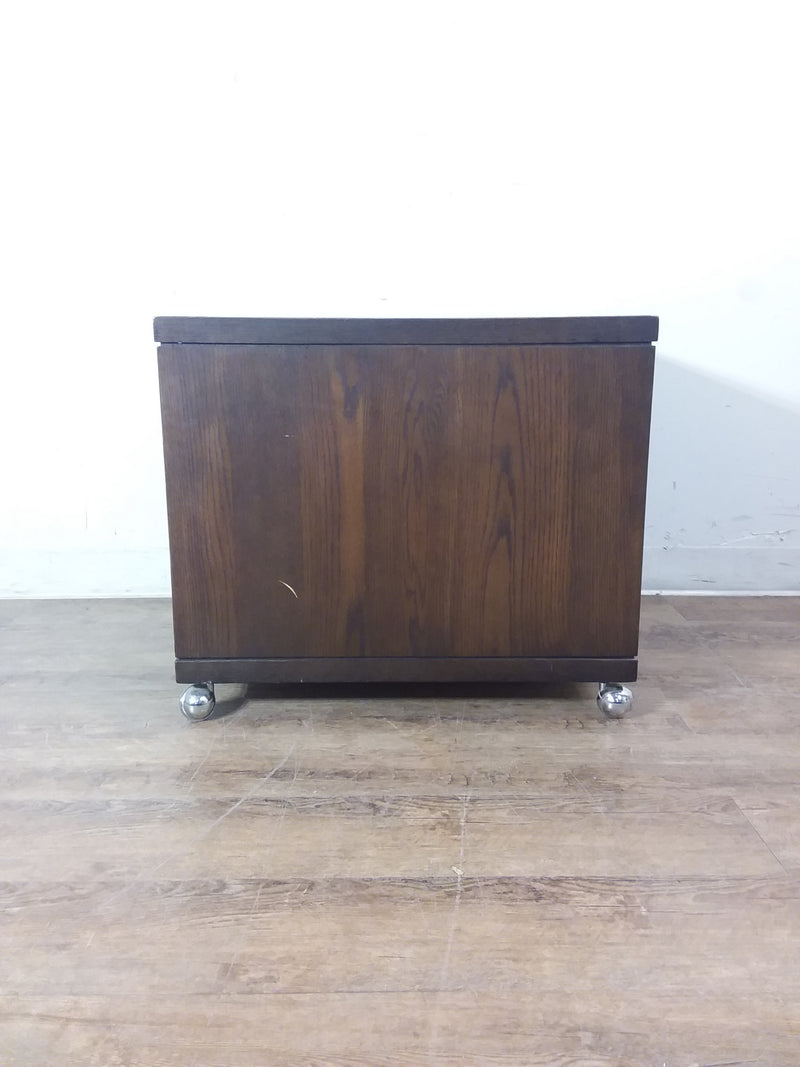 Dark Brown Nightstand With Casters