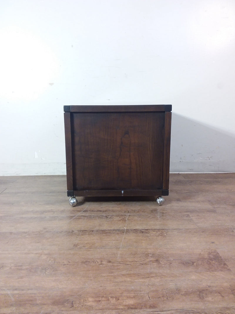 Dark Brown Nightstand With Casters