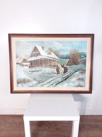 Winter Sledding Scene Framed Painting