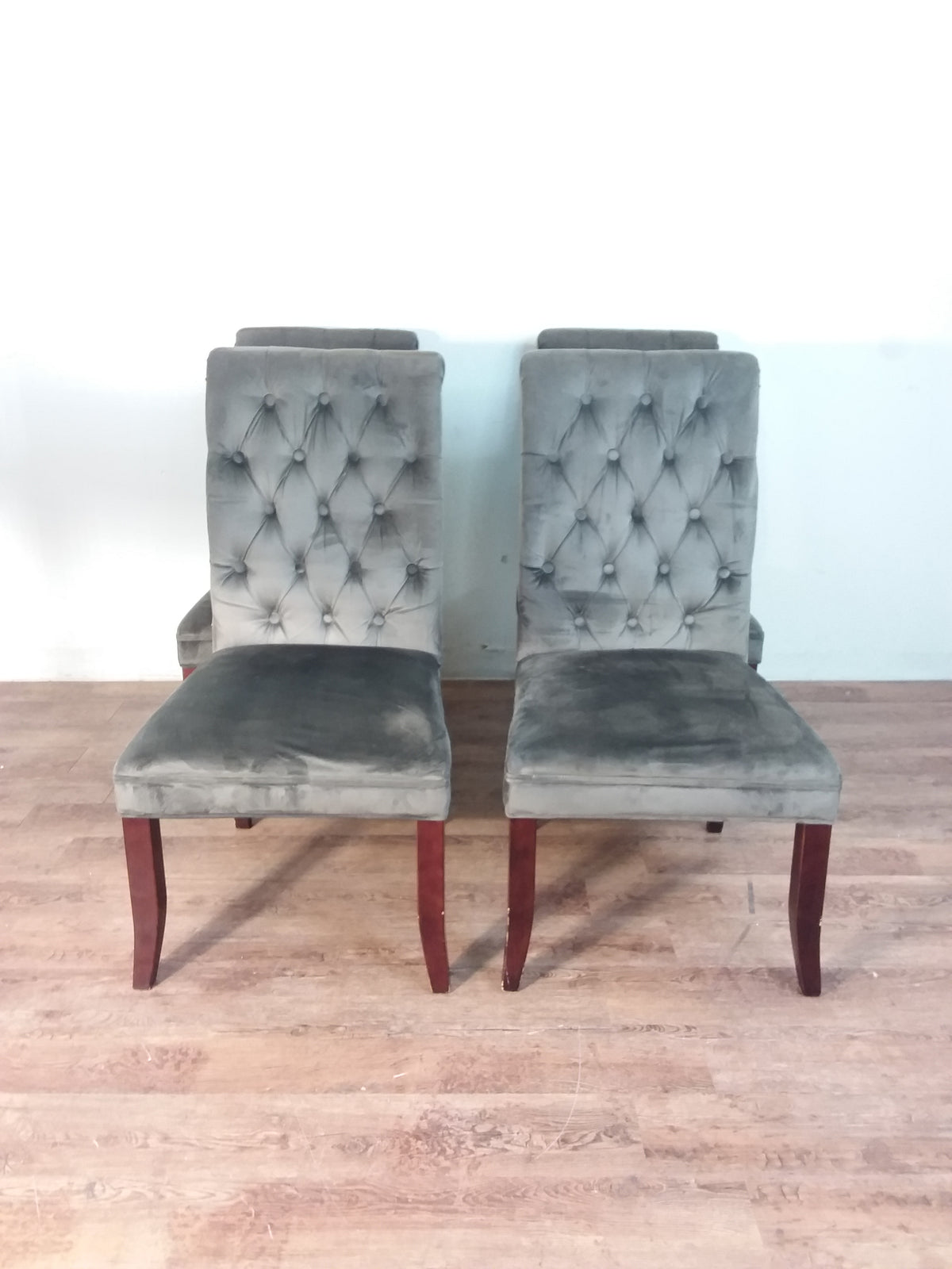 Set of 4 Grey Velveteen Dining Chairs