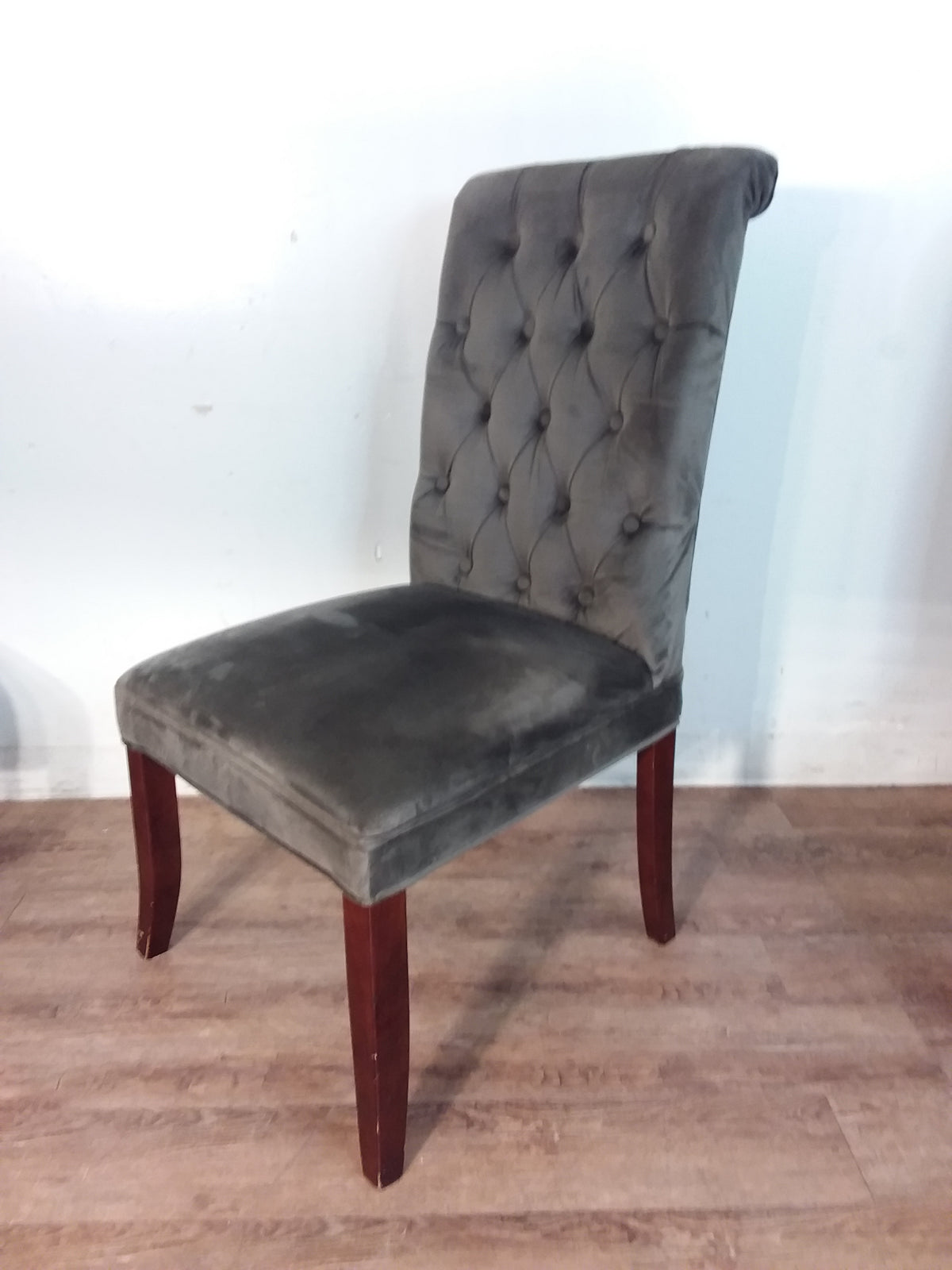 Set of 4 Grey Velveteen Dining Chairs