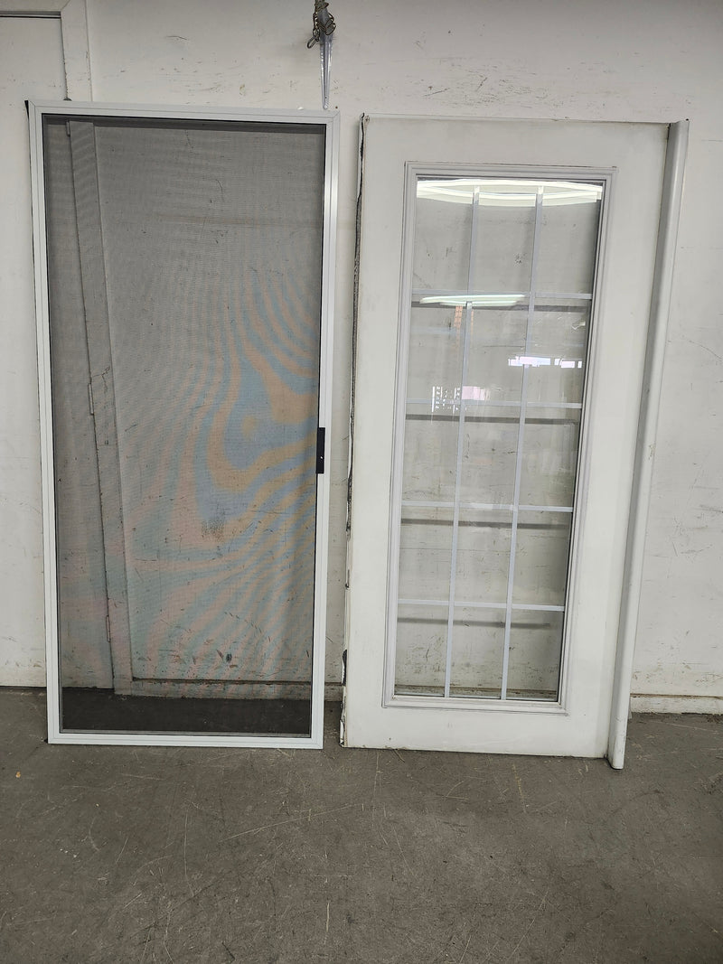 76.5" W White French Door And Screen Door