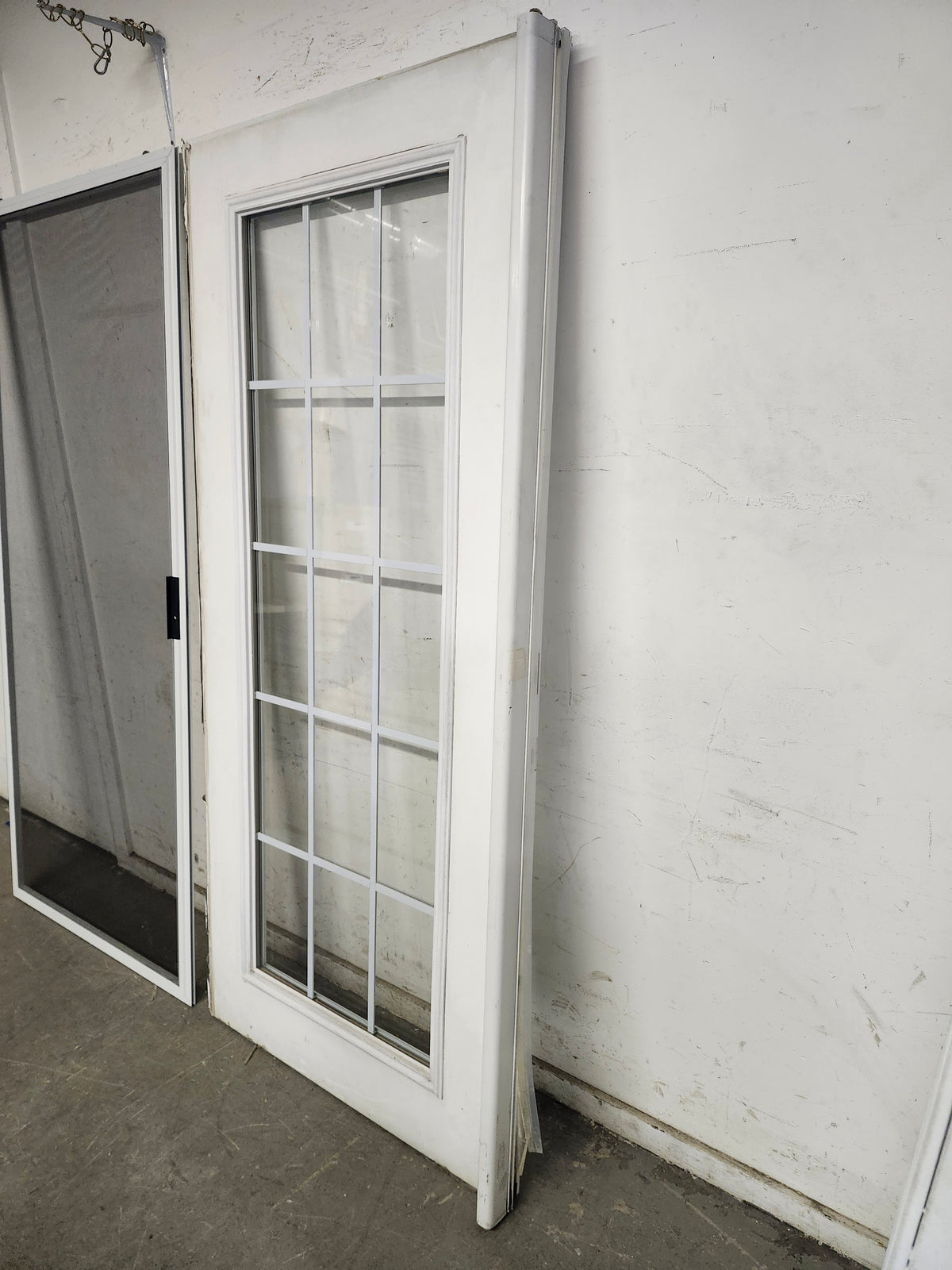 76.5" W White French Door And Screen Door