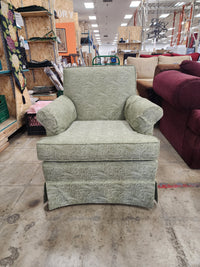 Green Floral Pattern Armchair with Ottoman