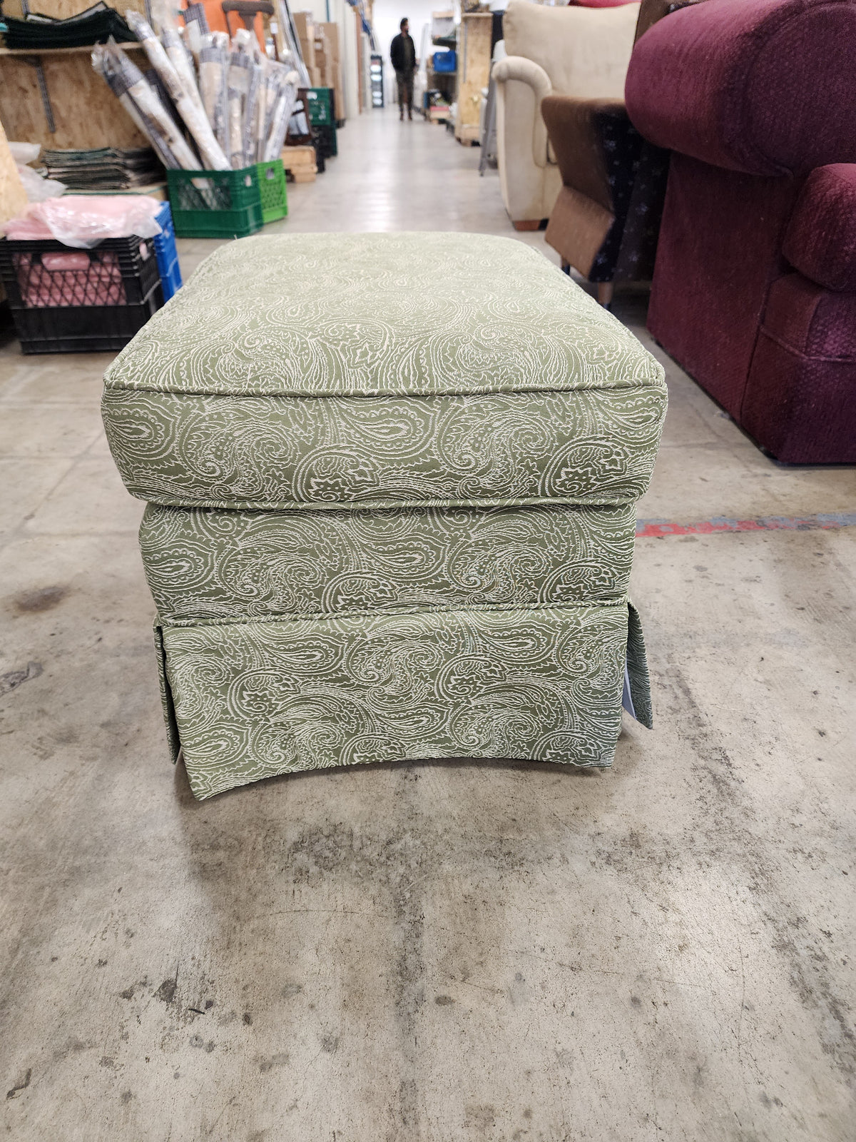 Green Floral Pattern Armchair with Ottoman