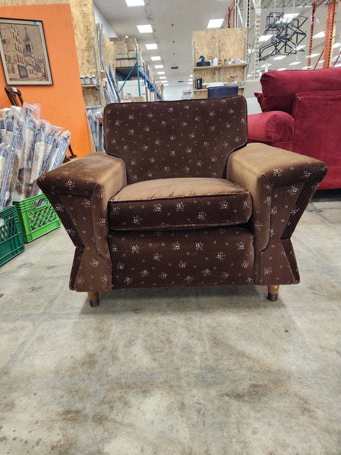 Brown Floral Print Armchair with Wooden Legs