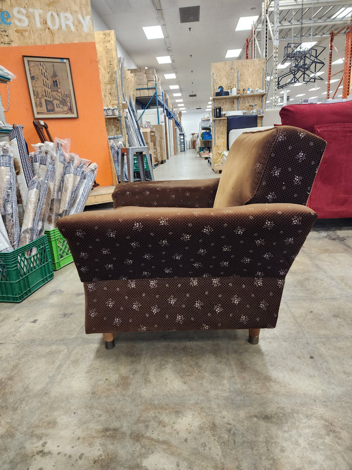 Brown Floral Print Armchair with Wooden Legs