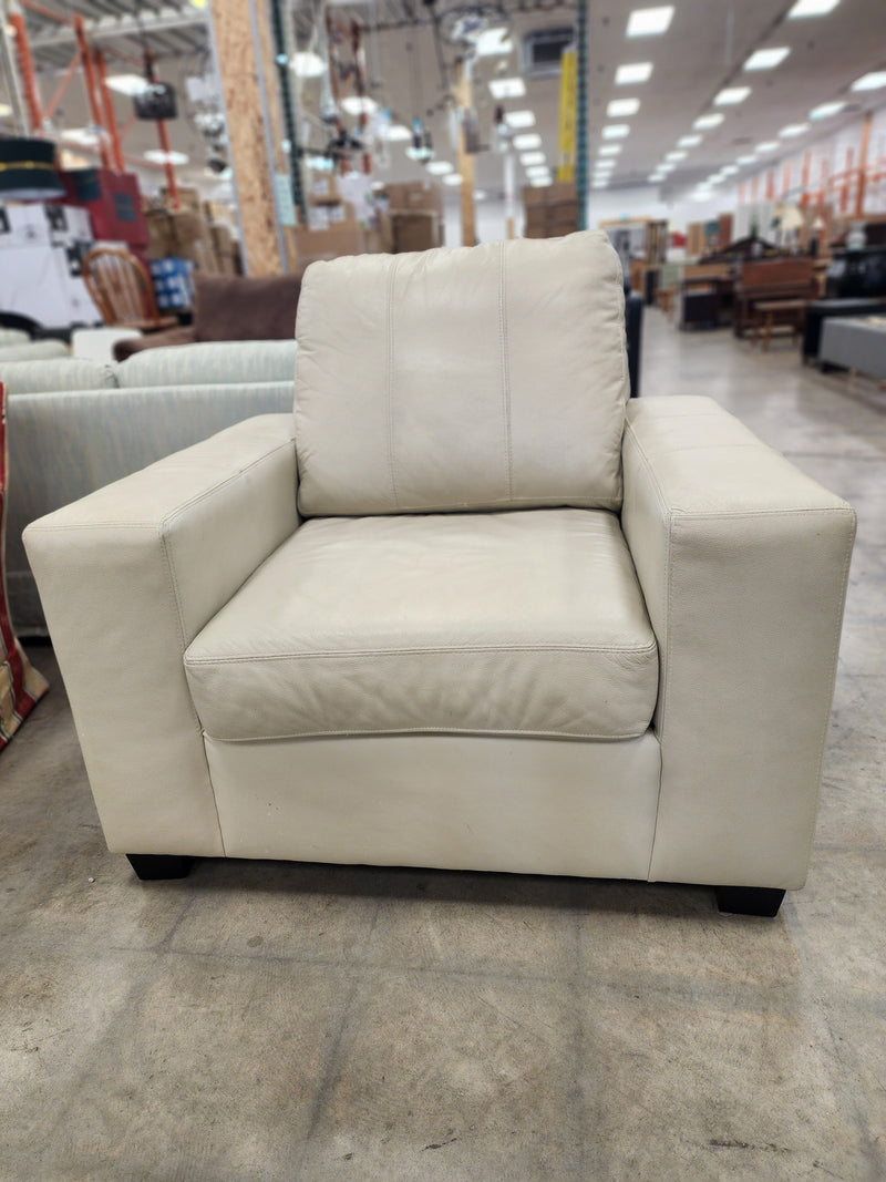 Modern Faux Leather Armchair in Cream