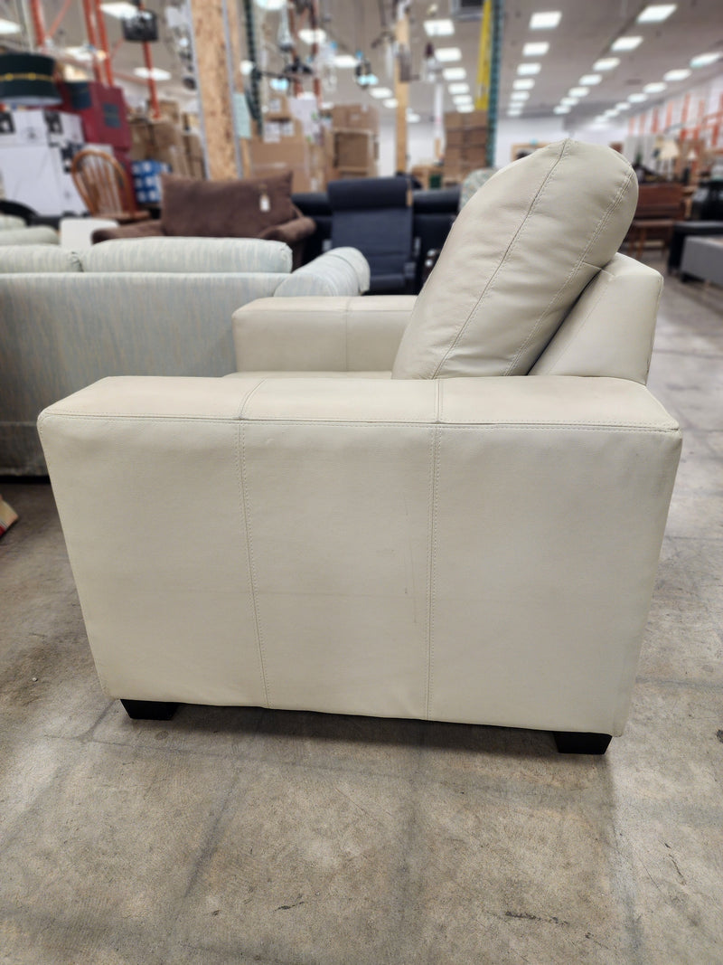 Modern Faux Leather Armchair in Cream