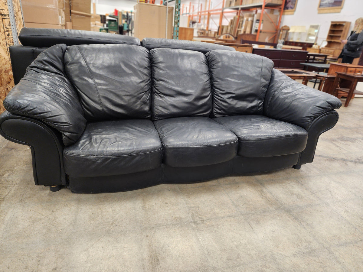 Black Faux Leather 3 Seater Sofa