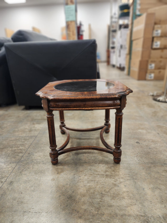 Walnut Side Table with Glass Top