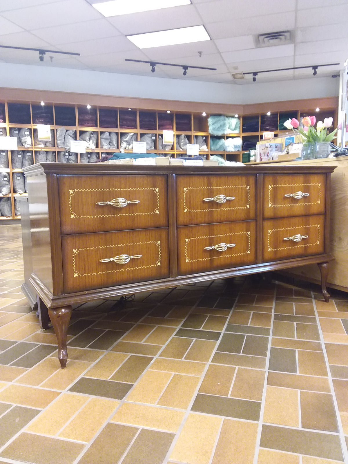 Multi-Colour Glass Top 6 Drawer Dresser