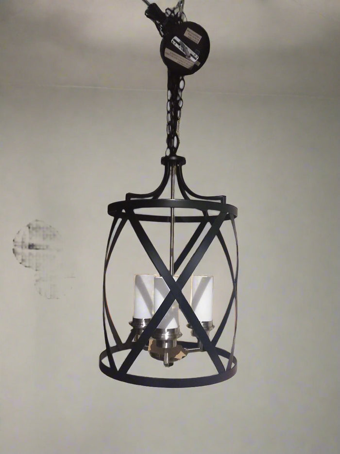 3 Bulb Black & Chrome Chandelier