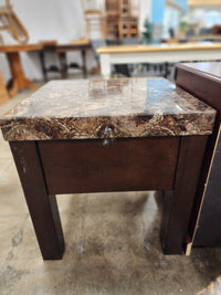 Faux Marble Top End Table W/ Pull Out Tray