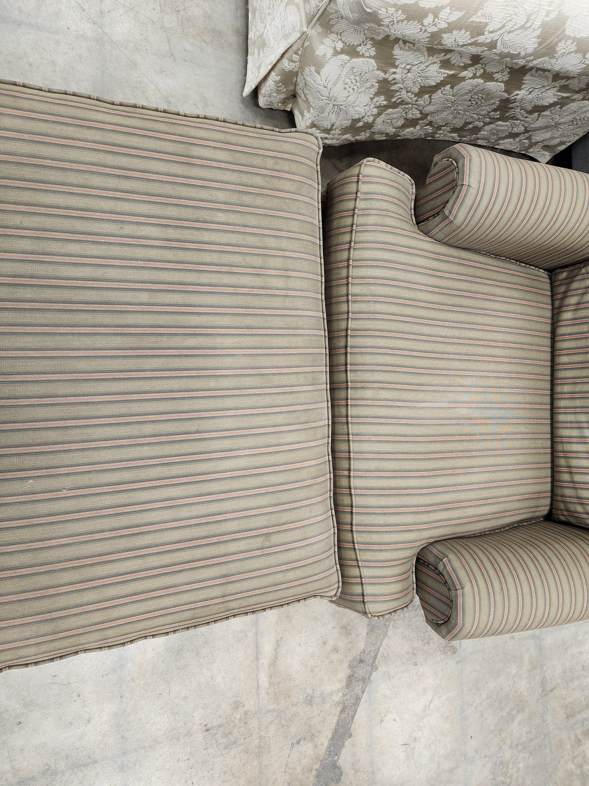 Striped Upholstered Armchair w/ Ottoman