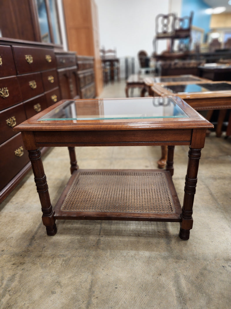 Glass Top Wooden Side Table