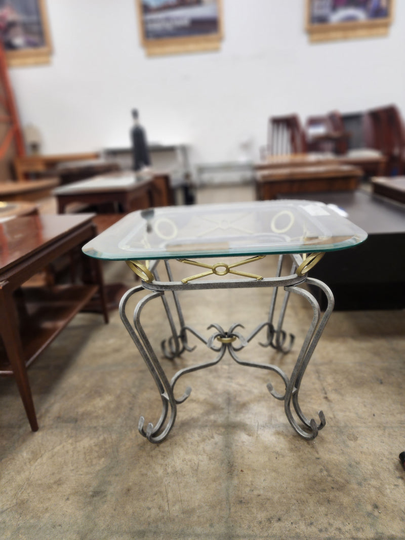 Wrought Iron Side Table w/ Glass Top