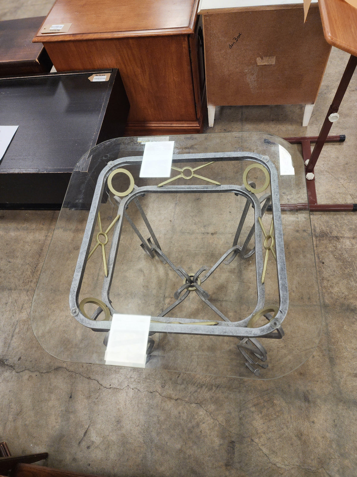 Wrought Iron Side Table w/ Glass Top