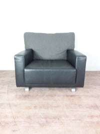 Black Leather & Grey Fabric Armchair