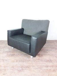 Black Leather & Grey Fabric Armchair