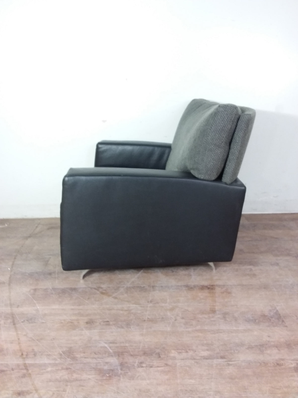 Black Leather & Grey Fabric Armchair