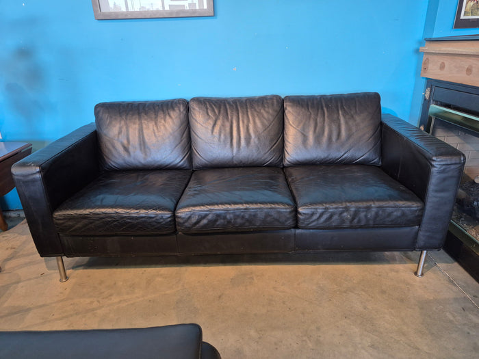 Black Leather 3-Seat Sofa