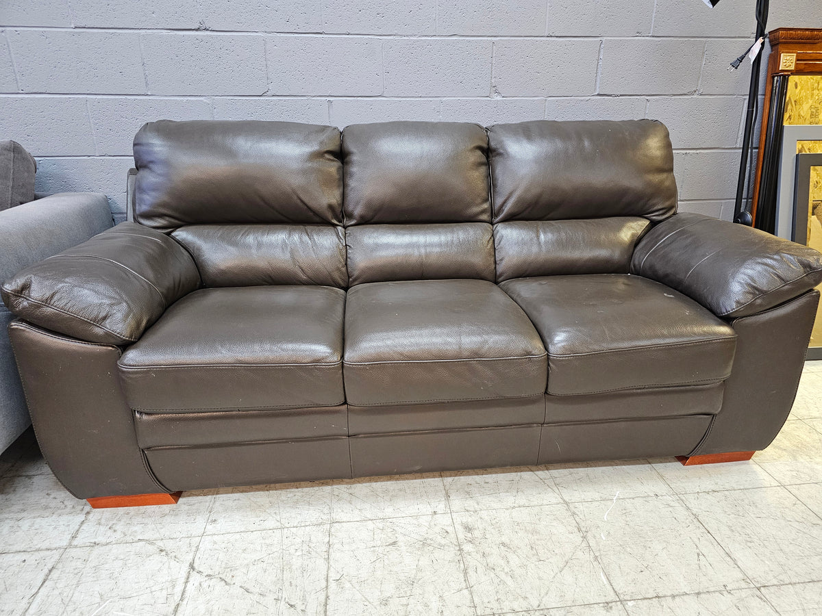 3-Seater Brown Leather Loveseat Sofa