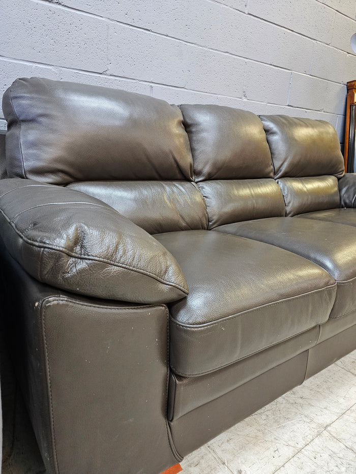 3-Seater Brown Leather Loveseat Sofa