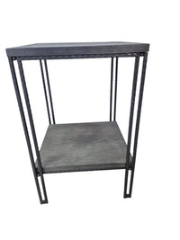 Decorative 24.25-Inch Tall End Table in Solid Wood Carbon and Natural Wrought Iron