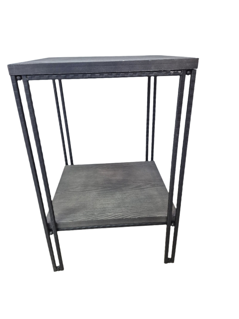 Decorative 24.25-Inch Tall End Table in Solid Wood Carbon and Natural Wrought Iron