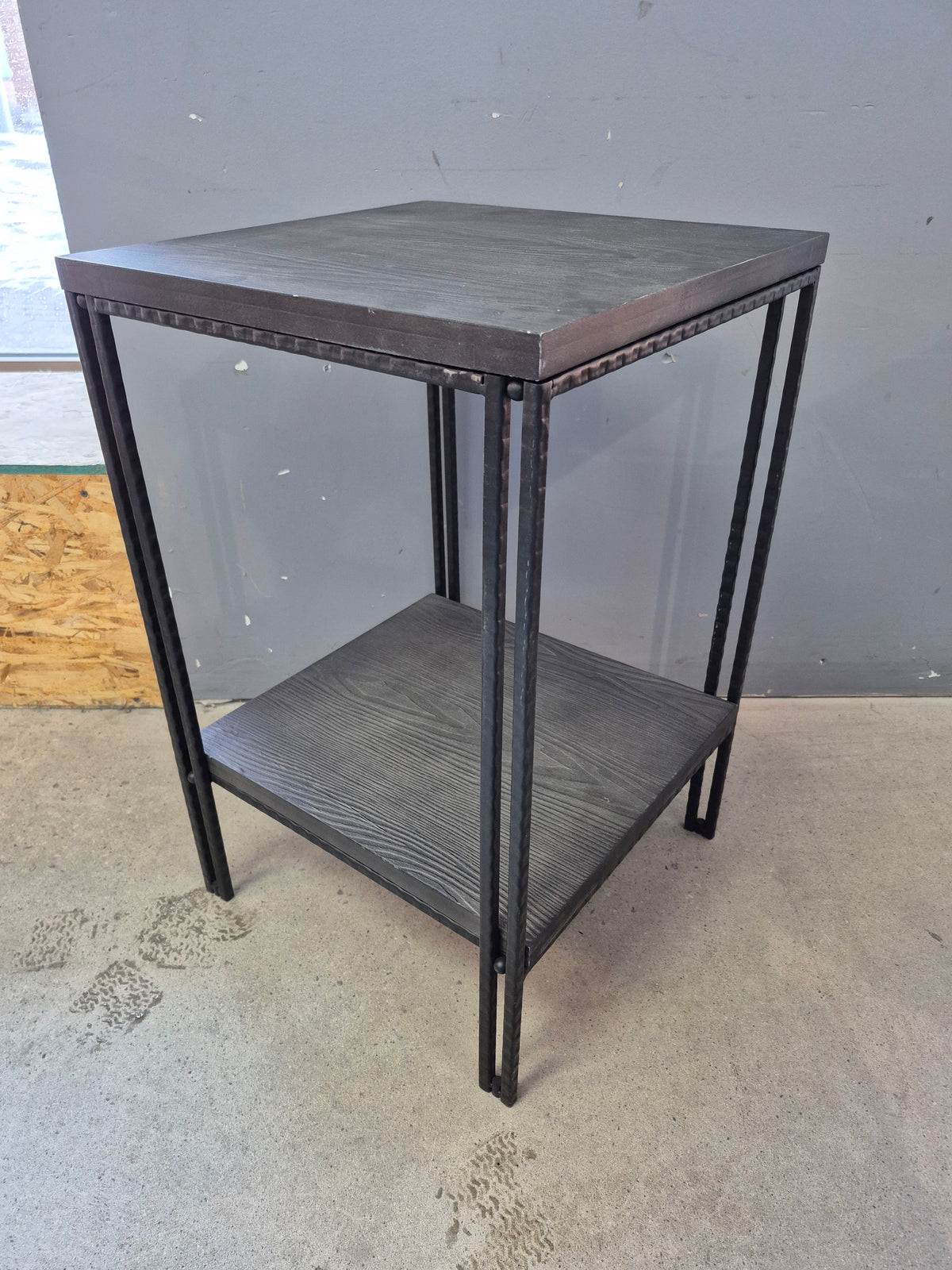 Decorative 24.25-Inch Tall End Table in Solid Wood Carbon and Natural Wrought Iron