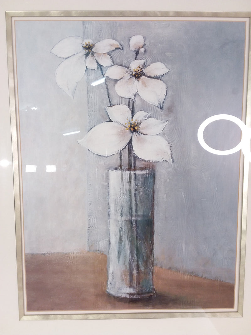 Orchids In A Cylindrical Vase Framed Print