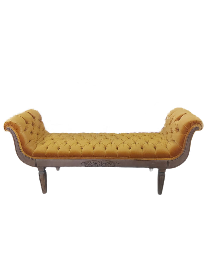 Yellow Upholstered Bench with Armrest