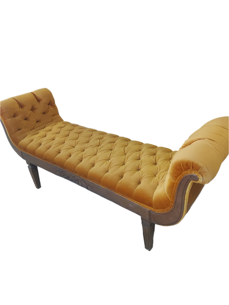 Yellow Upholstered Bench with Armrest