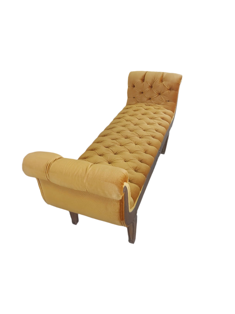 Yellow Upholstered Bench with Armrest