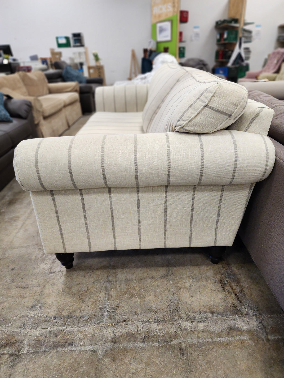 Beige Striped 3 Seater Sofa