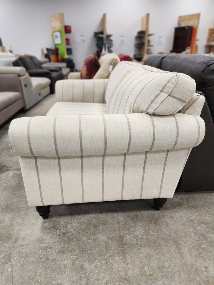 Beige Striped Upholstered Loveseat