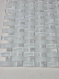 3D Curve Woven White Glossy Glass & Matte Marble Mosaic Tile