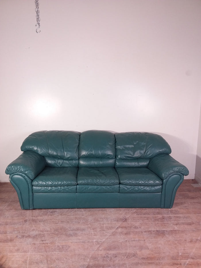 Green Leather Three Seat Sofa