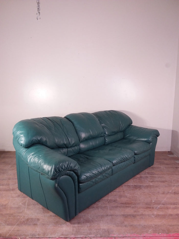 Green Leather Three Seat Sofa