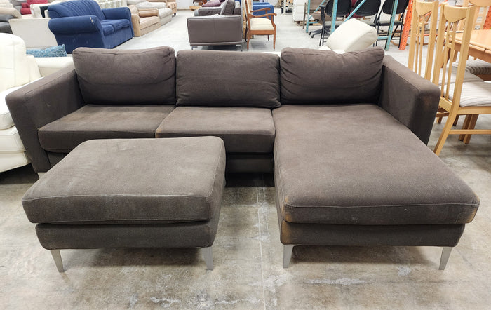 Dark Brown L-Shaped Sofa w/ Ottoman